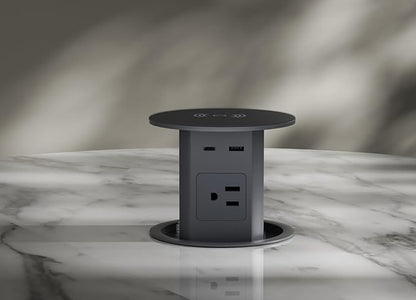 Pop up Outlet - 4-inch Hole,4-AC Outlet,20W USB C,15W Wireless Charging,2-USB Port,Desktop Recessed Grommet Power Outlet for Kitchen Island Countertop,6 ft Cable,Grey