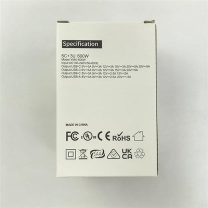 Famous TECH Shop 600W III PD 3.1 USB C Charger: 8 Port Fast Charging Hub | 5 USB-C + 3 USB-A Smart Power Delivery Multiport Adapter for MacBook Pro, iPhone 15, iPad, Samsung Galaxy, Laptop