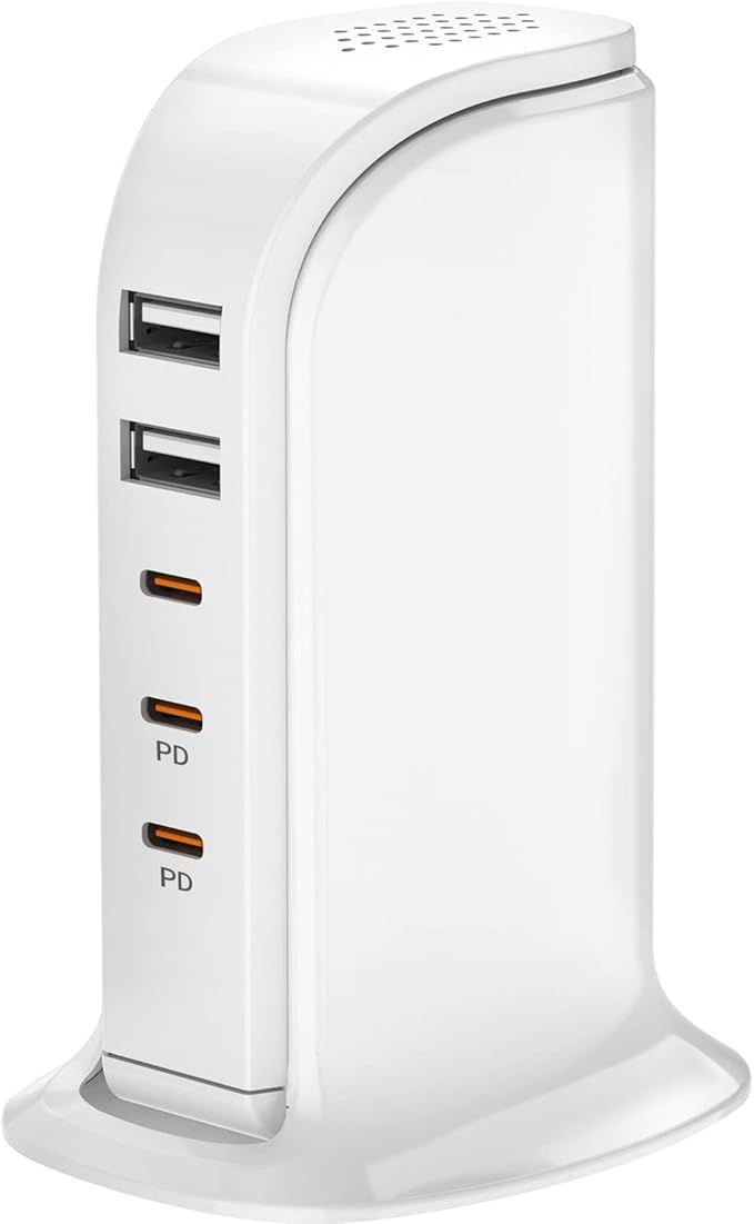 USB C Charger Block Multiport Upoy, Upgrade Charging Station with 3 Type-C PD 20W and 2 USB Ports, Desktop USB Tower Hub for Mutiple Devices, Travel/Home Power Adapter, Worldwide Compatible