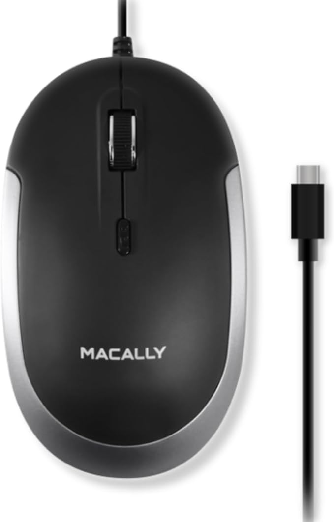 Macally USB Type C Mouse - Slim & Compact Design - USB C Mouse for MacBook Pro iMac PC etc. - Simple 3 Button & Scroll Wheel Layout with DPI Switch - Comfortable Plug & Play Apple Wired Mouse USBC