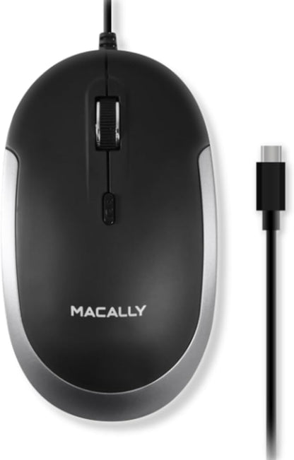 Macally USB Type C Mouse - Slim & Compact Design - USB C Mouse for MacBook Pro iMac PC etc. - Simple 3 Button & Scroll Wheel Layout with DPI Switch - Comfortable Plug & Play Apple Wired Mouse USBC