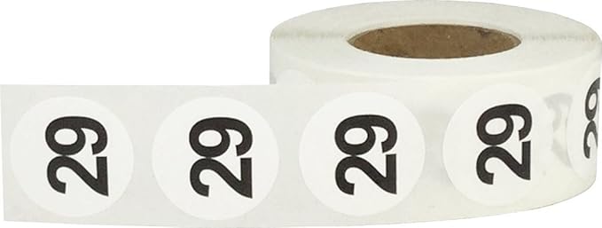 White with Black Number 29 Circle Dot Stickers, 3/4 Inch Round, 500 Labels on a Roll