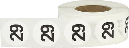 White with Black Number 29 Circle Dot Stickers, 3/4 Inch Round, 500 Labels on a Roll