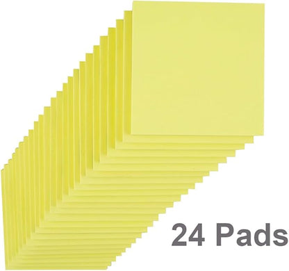 Sticky Notes 3x3 in Yellow, 24 Pads, Strong Adhesive, Clean Removal, Recyclable, Self-Stick Pads, Easy to Stick for Home, Office, Notebook