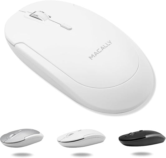 Macally Wireless Bluetooth Mouse for Mac, MacBook Pro/Air, iPad, and PC - Quiet Click and Comfortable Compatible Apple Wireless Mouse - White