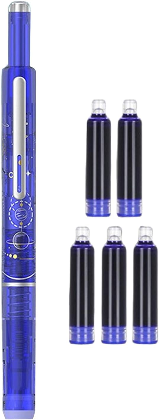 0.38mm Retractable Fountain Pen - Smooth Writing, Leak Proof Design, Comes with 5 Refillable Ink Cartridges | Writing Tool for Notebook Art Sketching School Office Journaling Creative Use