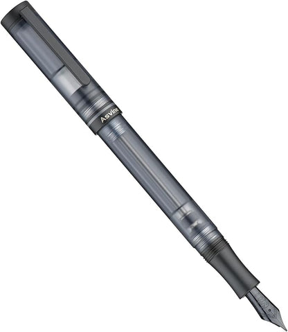 Asvine V200 Titanium Fountain Pen Vacuum Filling, Matte Black Bock Broad Nib Transparent Acrylic Smooth Writing Pen Case Set