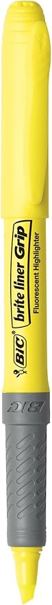 BIC Brite Liner Grip Highlighters, Chisel Tip, 5-Count Pack of Highlighters, Yellow, Ideal Highlighter Set for Organizing and Coloring