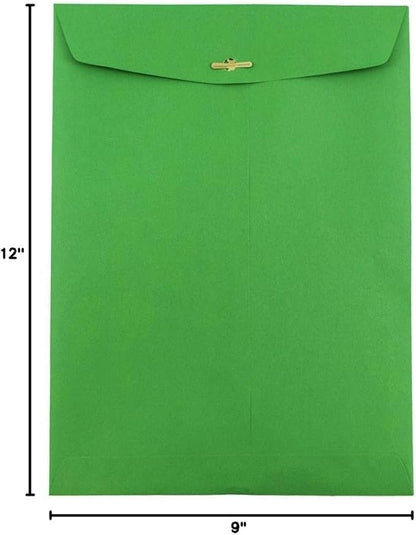 JAM PAPER 9 x 12 Colored Envelopes with Clasp Closure - Green Recycled - 10/Pack