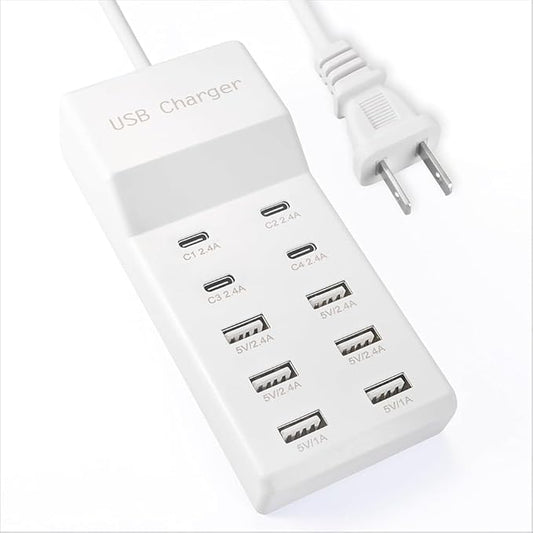 USB Charging Station Block with 10-Port (6 USB-A Port & 4 USB-C Port),USB Power Strip for Smart Phone Tablet Laptop Computer (1 Pcs)