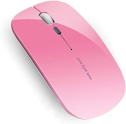 Uciefy Q5 Slim Rechargeable Wireless Mouse, 2.4G Portable Optical Silent Ultra Thin Wireless Computer Mouse with USB Receiver and Type C Adapter, Compatible with PC, Laptop, Desktop (Pink)