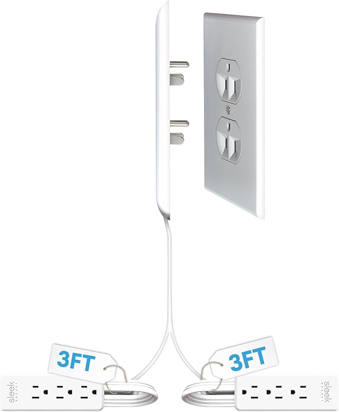 Sleek Socket Original & Patented Ultra-Thin Outlet Concealer with Cord Concealer Kit, Flat Extension Cord with Multi Outlets Power Strip, Ideal for Home Improvement, Hide Bulky and Messy Cords