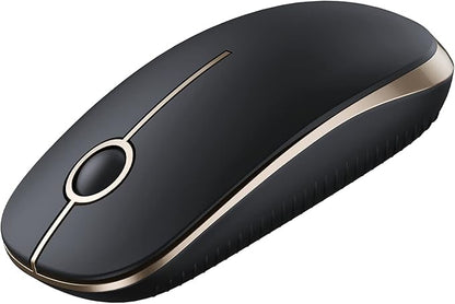 VssoPlor Wireless Mouse, 2.4G Slim Portable Computer Laptop Mouse with Nano Receiver Quiet Silent Optical Mice for Notebook, PC, Laptop, Computer-Black and Gold