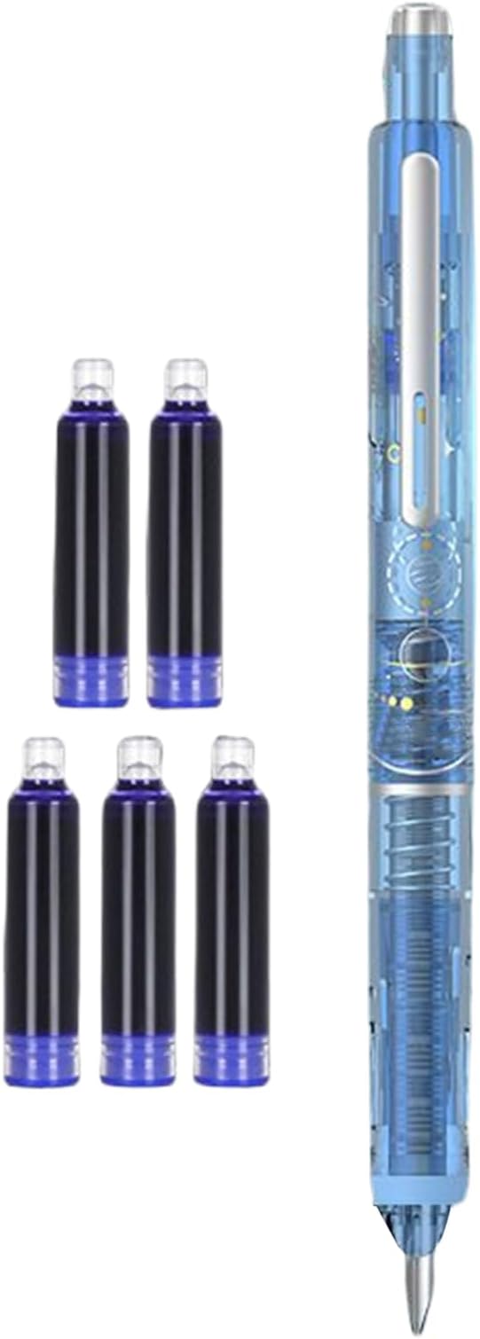 0.38mm Retractable Fountain Pen - Smooth Writing, Leak Proof Design, Comes with 5 Refillable Ink Cartridges | Writing Tool for Notebook Art Sketching School Office Journaling Creative Use