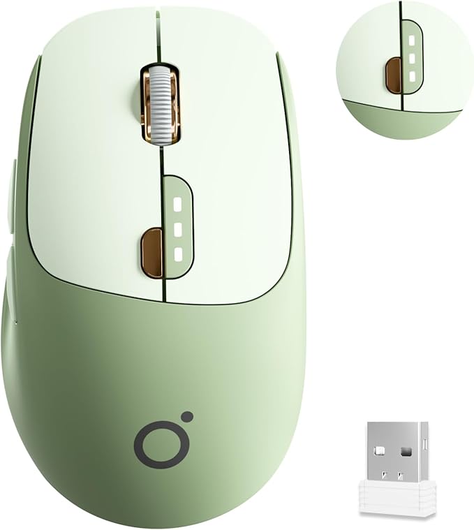 EWEADN Q5 Wireless Mouse, Bluetooth & 2.4G Quiet Computer Mouses with 1600 DPI, Battery Level Display, Ergonomic Office Mouse,6 Button Portable Cute Cordless Mice for Laptop/PC/Mac- Green