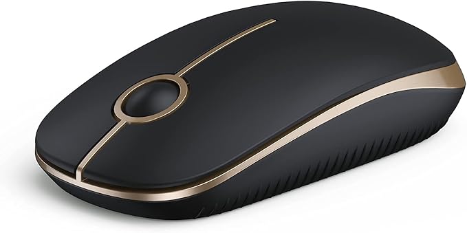 VssoPlor Wireless Mouse, 2.4G Slim Portable Computer Laptop Mouse with Nano Receiver Quiet Silent Optical Mice for Notebook, PC, Laptop, Computer-Black and Gold