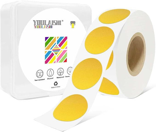 1 Inch Circle Dot Stickers 1000 PCS Color Coding Thermal Labels Dots Writable Printable Small Round Stickers for Office, Classroom, Inventory, Garage, Organizing Storage, Gold