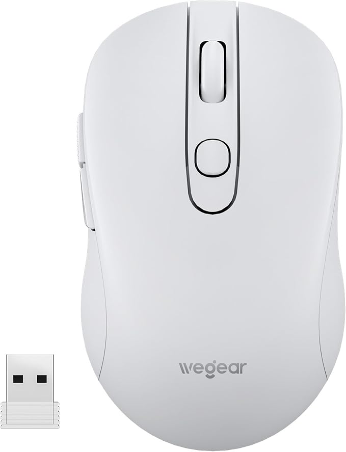 USB Wireless Mouse for Laptop PC Mac, 2.4GHz Cordless Mouse with 6 Buttons, 5-Level Adjustable 4000 DPI, Ergonomic Portable Optical Computer Mice, 24-Month Battery Life -White