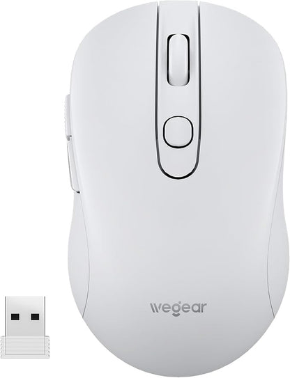 USB Wireless Mouse for Laptop PC Mac, 2.4GHz Cordless Mouse with 6 Buttons, 5-Level Adjustable 4000 DPI, Ergonomic Portable Optical Computer Mice, 24-Month Battery Life -White