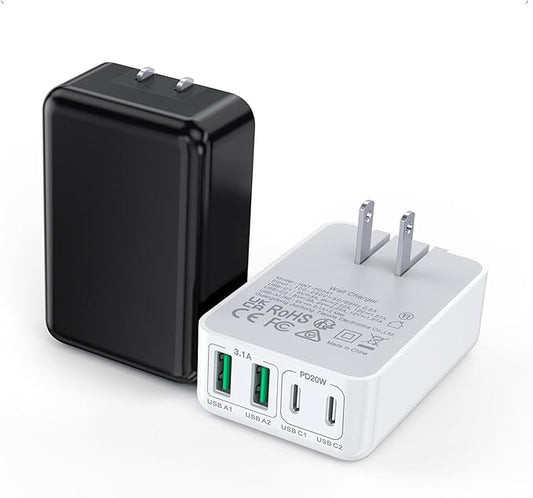 40W USB C Flat Charger Block, 2-Pack Fast Charge Cube Powered Multi-Port Wall Plug Power Adapter Type C Brick for iPhone 17/16/16 Pro 15/15 Pro Max/14/14 Pro Max/13/13 Pro Max, Motorola, Huawei