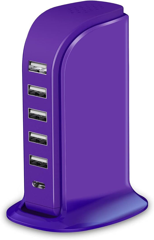 iPhone Charger Fast Charging Upoy, Multi Device USB Charging Station, 6 Ports USB Blocks, Power Adapter 1 USB C + 5 USB A Ports, Kawaii Electronics Accessories, Essentials for Travel, Vacation, Home