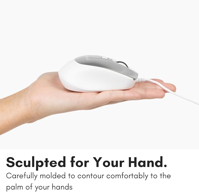 Macally USB C Mouse for Mac - Sculpted for Comfort - Wired Type C for MacBook Pro Air|iPad|PC|iOS|Android - Plug and Play USBC Apple with Ambidextrous Body and 4 DPI Modes - Silver