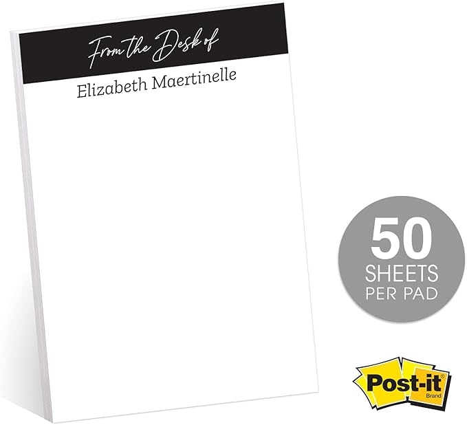 from The Desk of Personalized 4" x 6" Sticky Note Pads/Modern Set of 3 Custom Pads / 50 Sticky Sheets Per Pad/Customized Note Pads Made in The USA