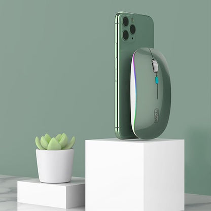 TENMOS Wireless Bluetooth Mouse, LED Slim (Bluetooth 5.1 + USB) 2.4GHz Rechargeable Silent Bluetooth Wireless Mouse for Laptop/MacBook/iPad OS 13 and Above (Blackish Green)