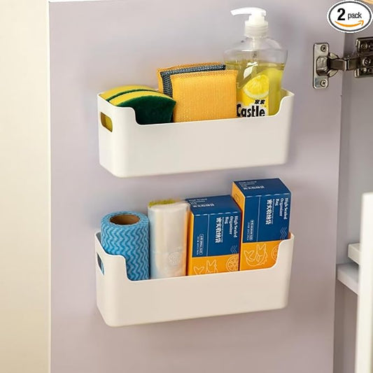 2 Pcs Kitchen Cabinet Door Organizer,Adhesive Mount Inside Cabinet Door Storage,Under Sink Door Storage Shelf for Kitchen,Bathroom,Office,Garage,Craft Room(White)
