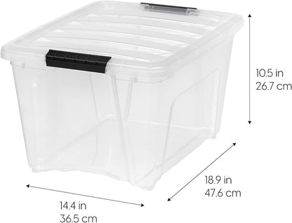 IRIS USA 32 QT Plastic Storage Box with Lid and Latches - 6 Pack - BPA-Free, See-Through Organizing Solution, Durable Nestable Stackable Containers, Secure Pull Handle - Clear