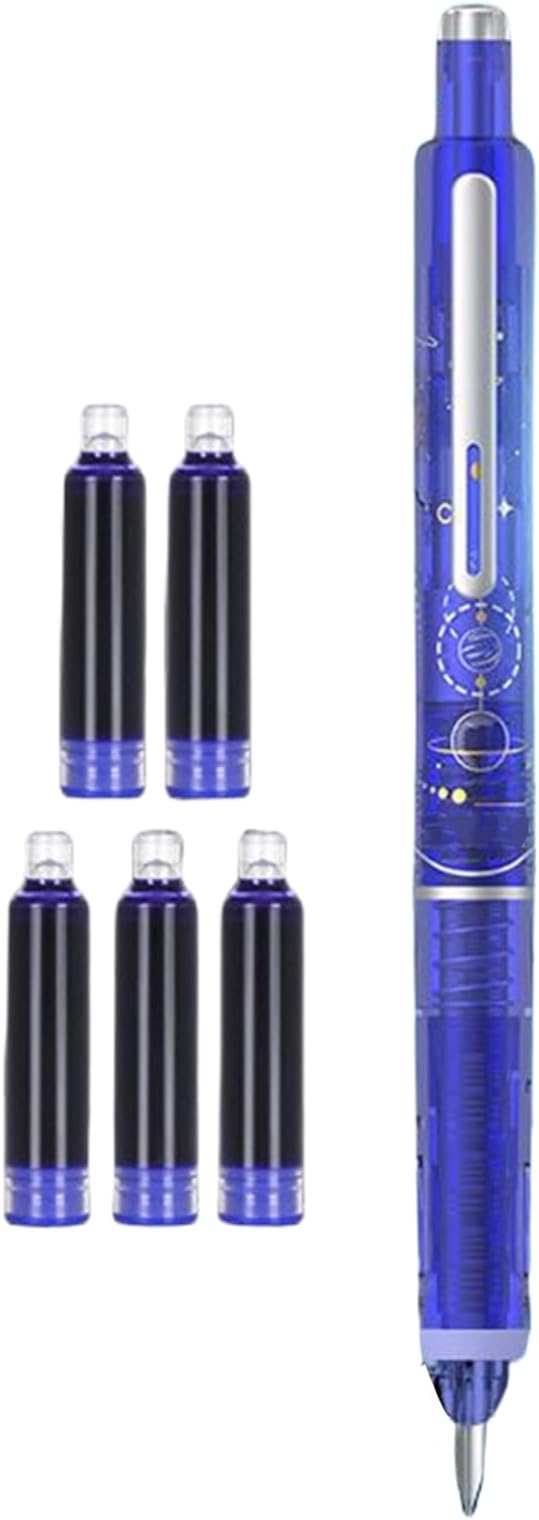 0.38mm Retractable Fountain Pen - Smooth Writing, Leak Proof Design, Comes with 5 Refillable Ink Cartridges | Writing Tool for Notebook Art Sketching School Office Journaling Creative Use