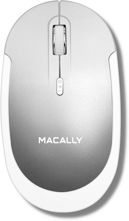Macally Wireless Bluetooth Mouse for Mac, MacBook Pro/Air, iPad, and PC - Comfortable and Quiet Compatible Wireless Apple Mouse - Silver