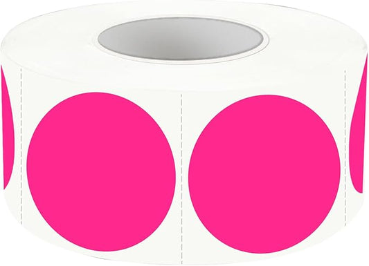 1 Inch Color Code Dot Sticker Round Labels, Fluorescence Pink Garage Sale Stickers Price Tags Label Blank Yard Sale Circle Dot Stickers Writable Not Blurry (500Pcs)