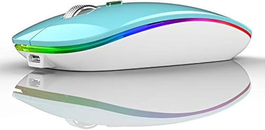 TENMOS Wireless Bluetooth Mouse, LED Slim (BT 5.1 + USB) 2.4GHz Rechargeable Silent Bluetooth Wireless Mouse with Type C Adapter for Laptop/MacBook/iPad OS 13 and Above (Blue)