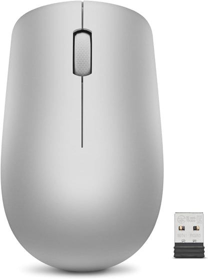 Lenovo 530 Full Size Wireless Computer Mouse for PC, Laptop, Computer with Windows - 2.4 GHz Nano USB Receiver - Ambidextrous Design - 12 Months Battery Life - Platinum Grey