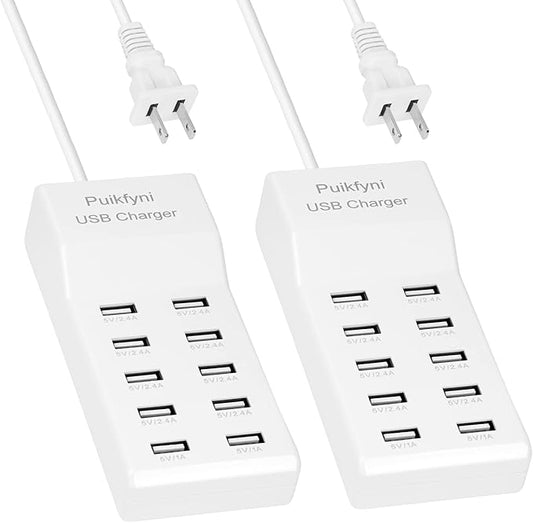 2 Pack 10-Ports USB Charger Station, Power Strips with Surge Protection，Smart USB Charger for Multiple Devices,Smart Watches ，Smart Phones， Tablets for Home,Office,Travel(USB-A Port)