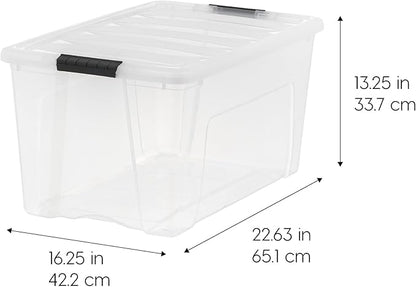 IRIS USA 72 Qt Stackable Plastic Storage Bins with Lids, 6 Pack - BPA-Free, Made in USA - See-Through Organizing Solution, Latches, Durable Nestable Containers, Secure Pull Handle - Clear