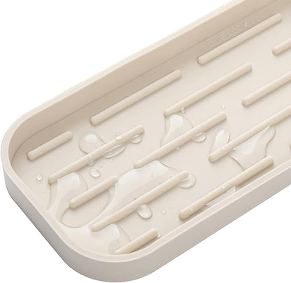 Silicone Kitchen Sink Organizer Tray for Multiple Usage,Eco-Friendly Sponges Holder for Kitchen Bathroom Counter or Sink,Dish Soap Dispenser,Scrubber,Bottle,Cup (Tapioca, 12"×4")