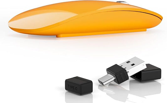 Uiosmuph G11 Wireless Mouse, USB C Rechargeable Computer Mouse, Slim Silent Mice 2.4GHz Optical with USB Nano Receiver and USB C Receiver for Laptop/Mac/PC - Orange