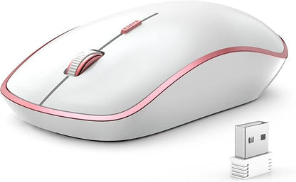 JOYACCESS Wireless Mouse for Laptop - Ultra Thin, Silent, 2400 DPI Portable Optical Mouse for Laptop,Computer,MacBook,Windows, Chromebook, PC (White + Pink)