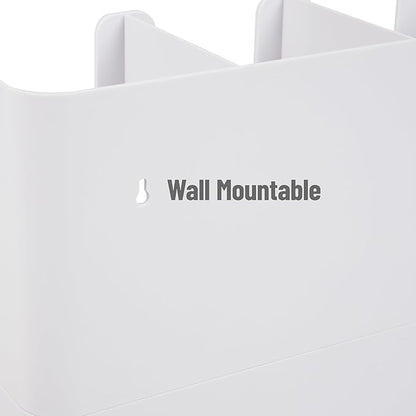 Mind Reader 6 Compartment Upright Breakroom Coffee Condiment and Cup Storage Organizer, White