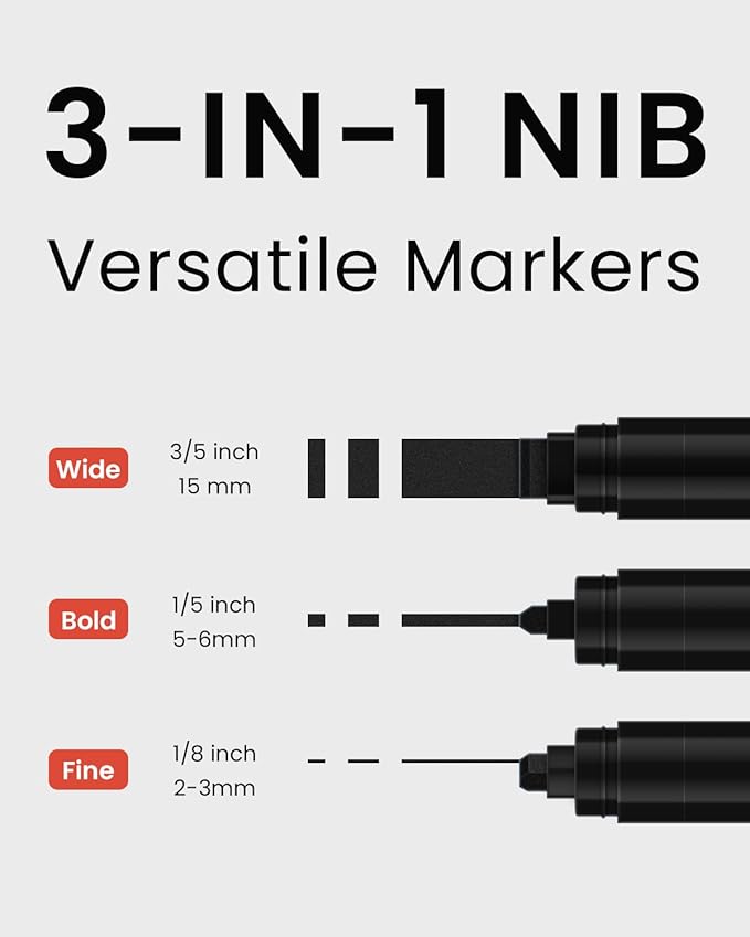 Black Poster Markers Jumbo: 5 Pcs 15mm Wide Tip Thick Acrylic Paint Pen Large Permanent Calligraphy Markers for Rock Painting, Stone, Poster, Canvas, Glass, Wood, Ceramic