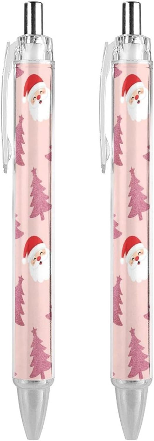 Ballpoint Pens for Office Essentials, Retractable Gel Pen Comfortable Full Grip, 1 Pcs 0.5mm Ink Pens,Cute Santa Claus Pink Tree Snowflake Christmas 2 Pcs