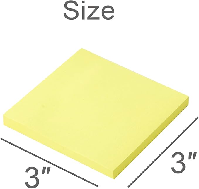Sticky Notes 3x3 in Yellow, 12 Pads, Strong Adhesive, Clean Removal, Recyclable, Self-Stick Pads, Easy to Stick for Home, Office, Notebook