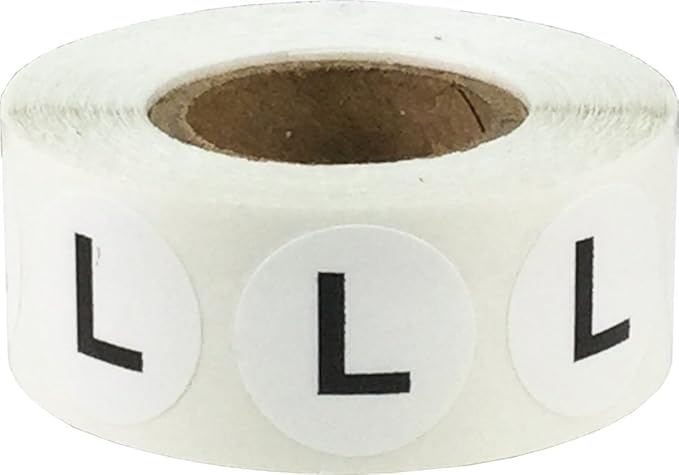 White Circle Large L Clothing Size Stickers - 3/4 Inch Round, 500 Adhesive Labels Per Roll for Retail Apparel, Clothing Organization, and Inventory - Made in The USA