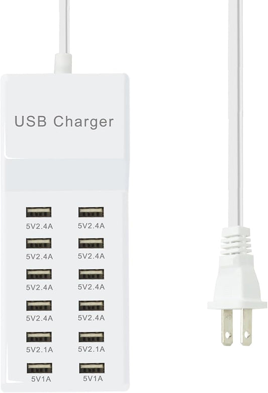 Multiple USB Charger Station Block 12 multiport Charger Station Hub with Fast Charging Wall Charger for Multiple Devices USB Charging Port Compatible with Cell iPhone Android Smartphone Smart Watch