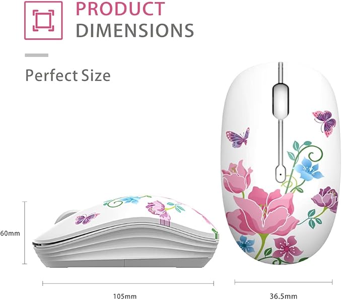 TENMOS M101 Wireless Mouse Cute Silent Computer Mice with USB Receiver, 2.4G Optical Wireless Travel Mouse 1600 DPI for Laptop, Notebook, PC, Computer (Butterfly)