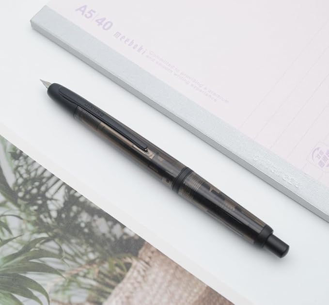JINHAO 20 Press Fountain Pen, Retractable Capless Resin Pen with Ink Converter (F Nib 0.5mm, Transparent Black - Black Clip)
