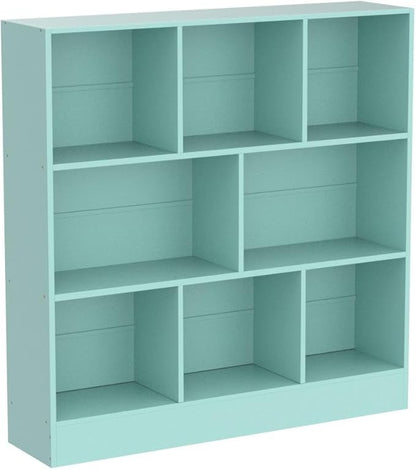 LEYAOYAO 8 Cube Bookshelf with Base,3 Tier Modern Mint-Green Kids Bookcase,Standing Wide Bookshelves Storage Organizer Toy Shelf,Wood Display Children's Book Shelves for Bedroom,Living Room,Nursery