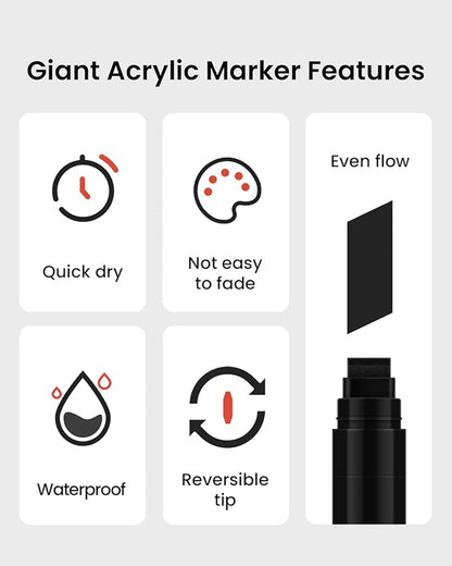 Black Poster Markers Jumbo: 5 Pcs 15mm Wide Tip Thick Acrylic Paint Pen Large Permanent Calligraphy Markers for Rock Painting, Stone, Poster, Canvas, Glass, Wood, Ceramic